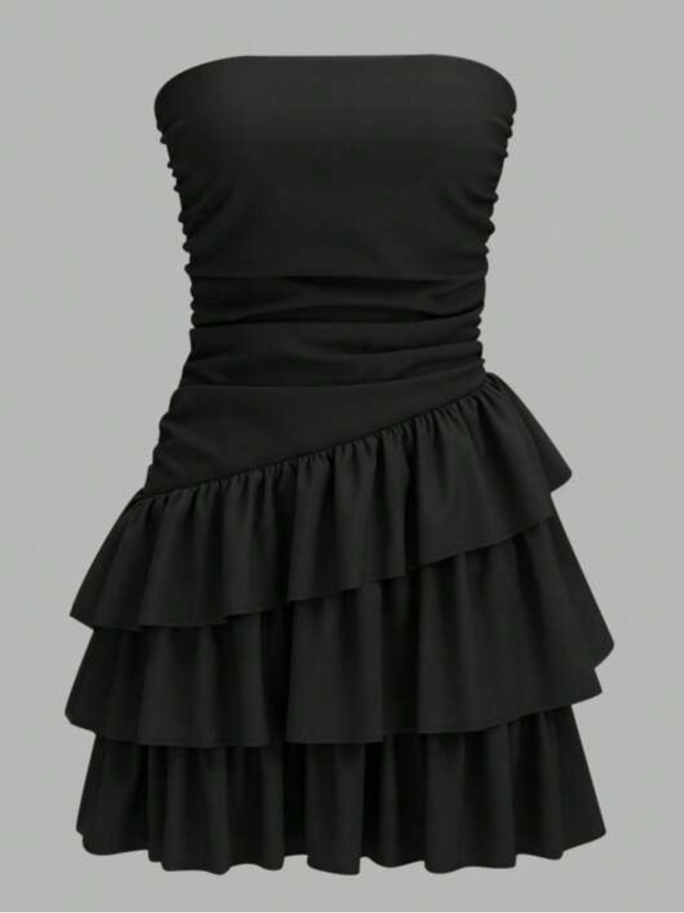 Black Ruffle Slant Drop Low Waist Mini Dress